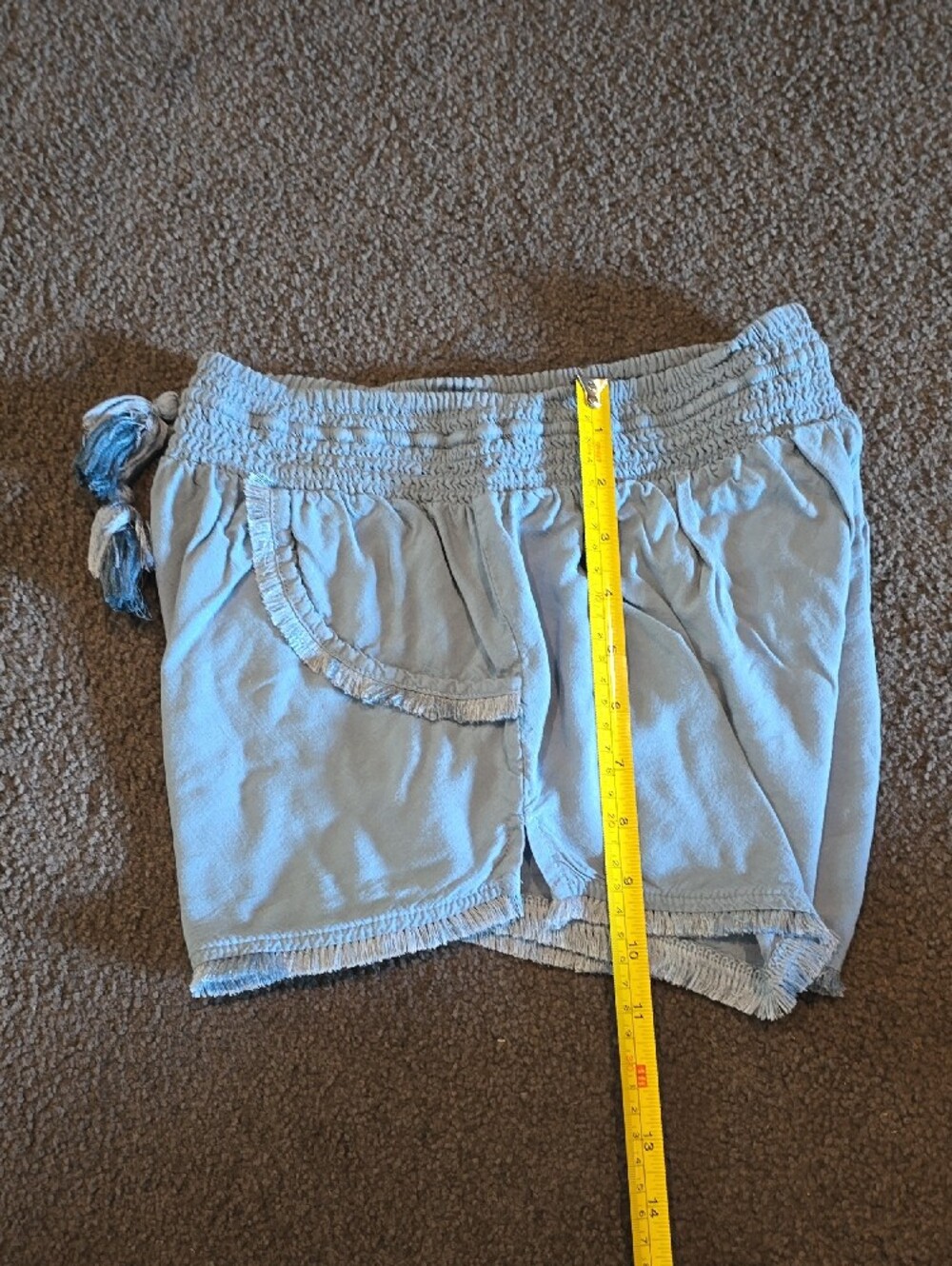 Light Blue Women's Elastic Waist Fringe Shorts - Picture 5 of 5
